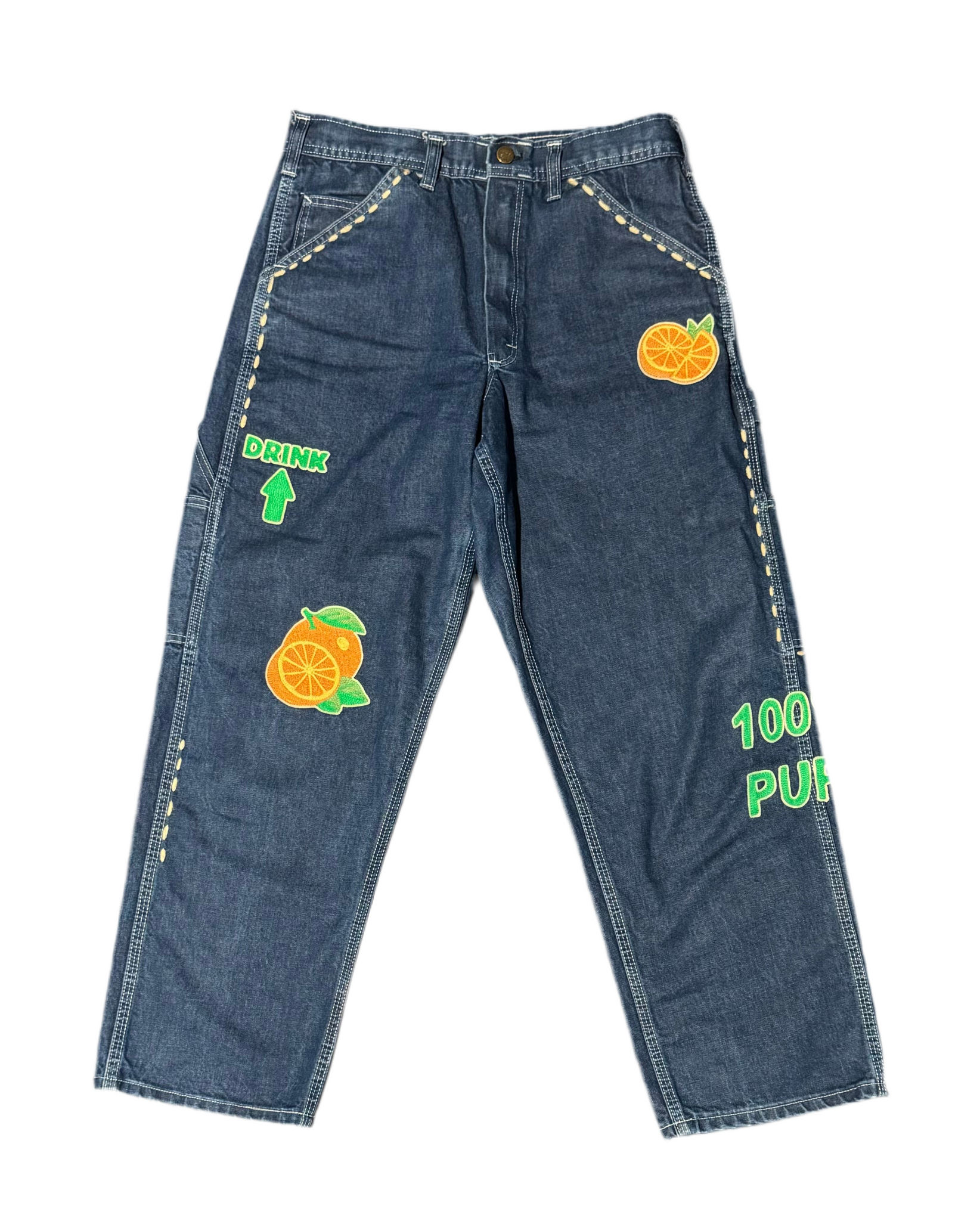 “ORANGE YOU GLAD” Upcyled Chain Stitch Denim Painter Pant