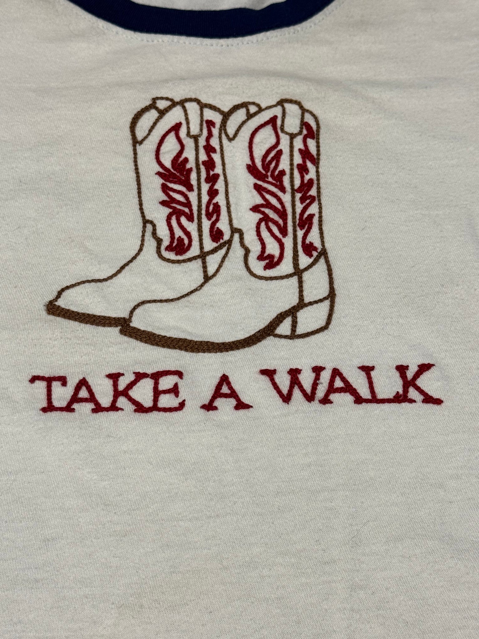 “TAKE A WALK” Chain Stitch Ringer Tee